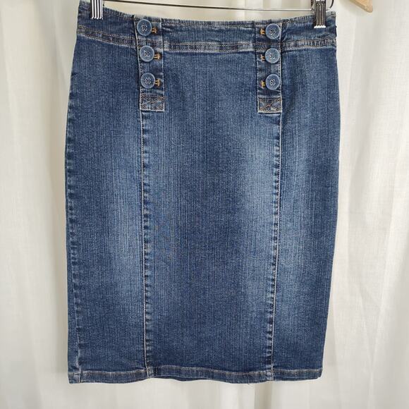 J. Jill Denim Pencil Skirt with Button Front and Double Back Slit, 2P - Picture 1 of 9